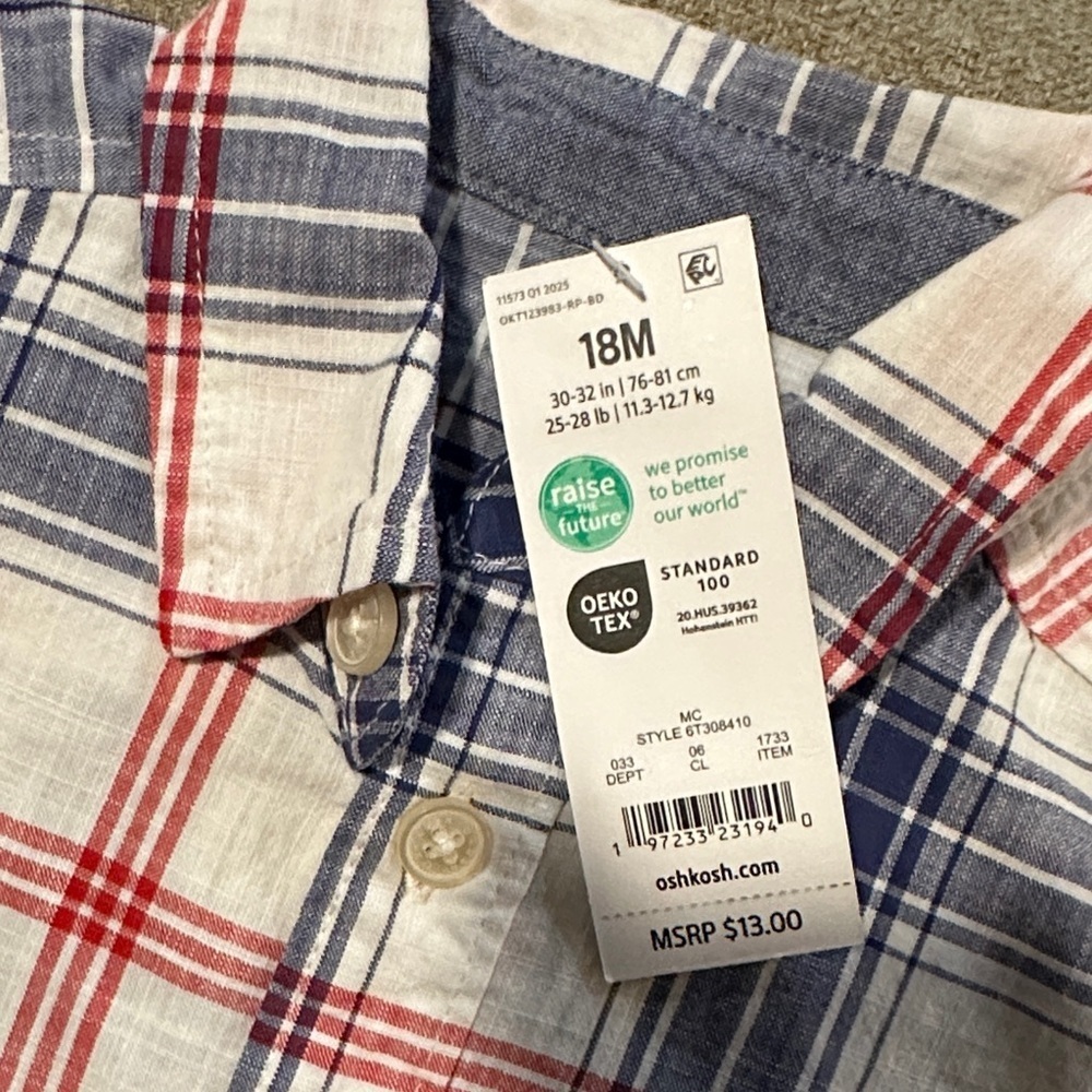 OshKosh B'gosh Red and Blue Plaid Button Down Shirt - Picture 2 of 3